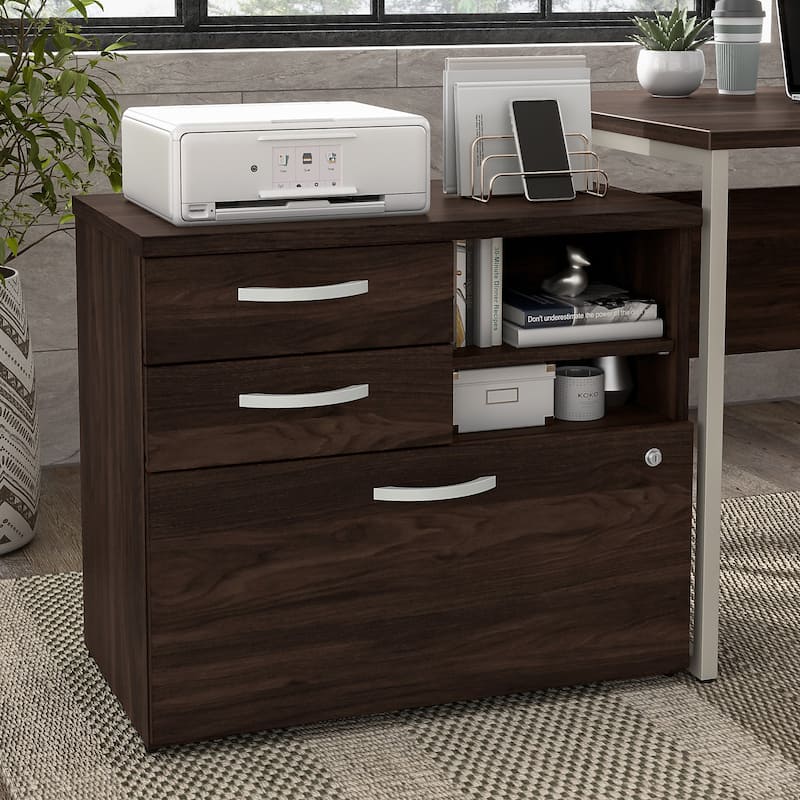 Hybrid Office Storage Cabinet with Drawers by Bush Business Furniture - Black Walnut