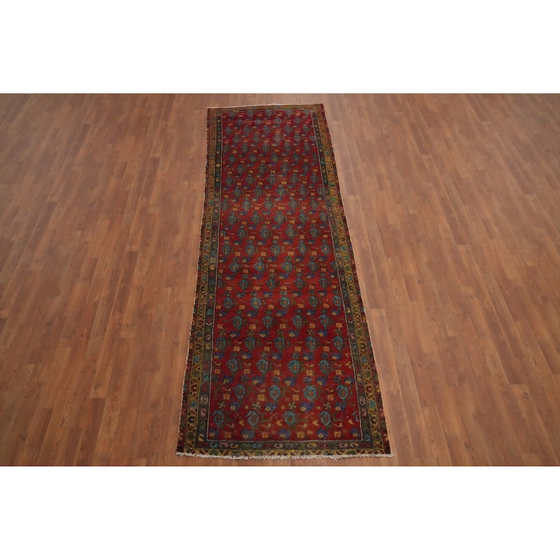 Hand Knotted Oriental 100% Wool Carpet Traditional All-Over Red Tabriz Runner Rug - 10' 2'' X 3' 3''