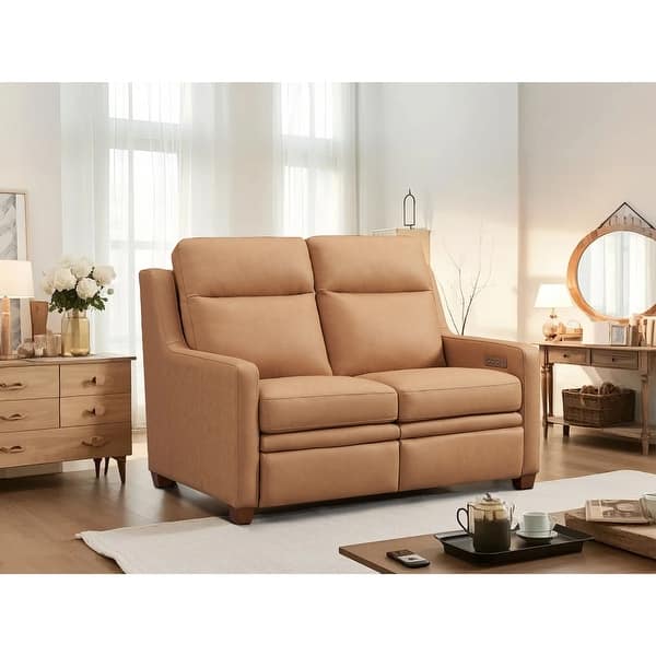 slide 2 of 24, Genuine Leather 56" Triple-Motor Power Zero-Wall Reclining Loveseat with USB&USB-C Port Camel