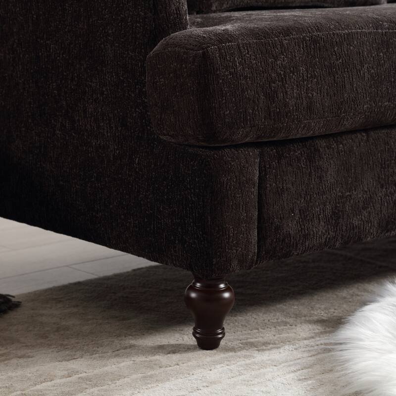 Chenille Fabric Loveseat Sofa, 2-Seater Sofa Couch with Extra Deep Seats, Upholstered Lounge Sofa with Wood Legs