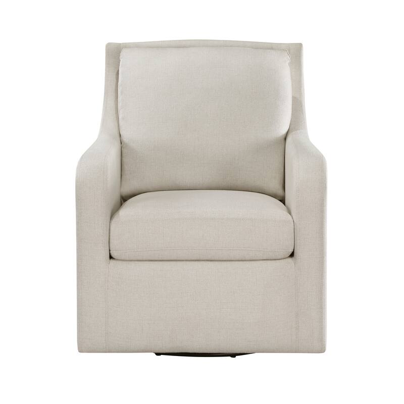 36 Inch Swivel Accent Chair, Sloped Track Arms, Textured Beige Polyester