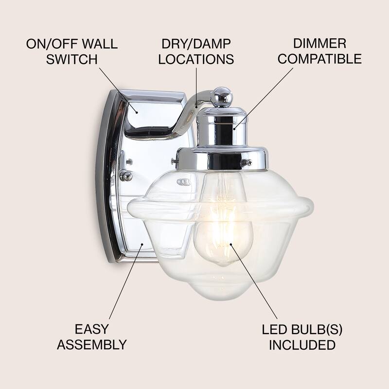 Marais Iron/Glass Schoolhouse LED Vanity Light, by JONATHAN Y
