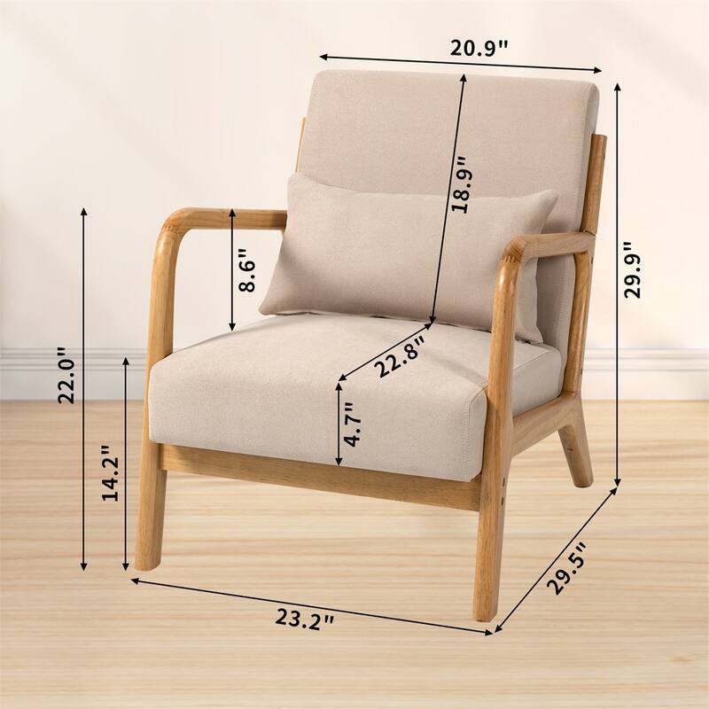 Leisure Chair with Solid Wood Armrest and Feet,Modern Accent Sofa - Beige
