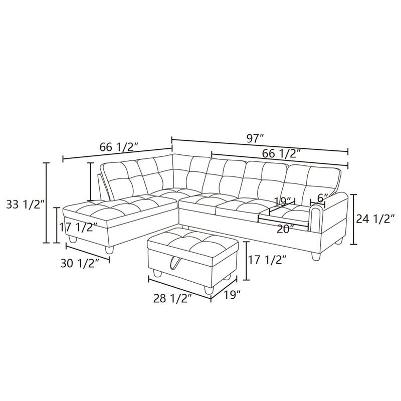 Modern Chaise Lounge Gray Blue Linen Sectional Sofa for Living Room