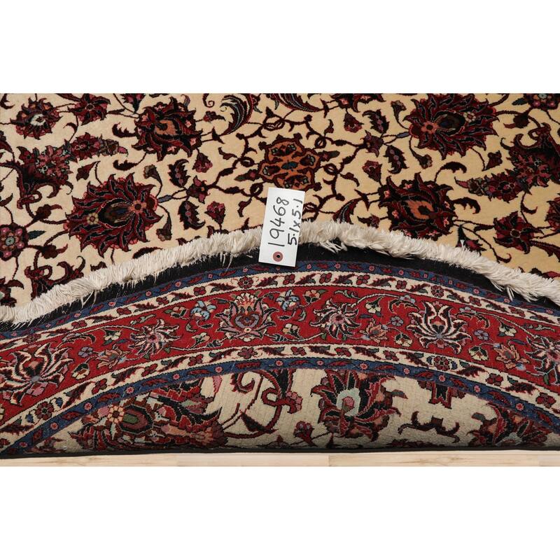 5'1''x5'1" Ivory Bidjar Round Rug 250 KPSI Wool & Silk Botanical Motif - 5' 1'' x 5' 1''-Round