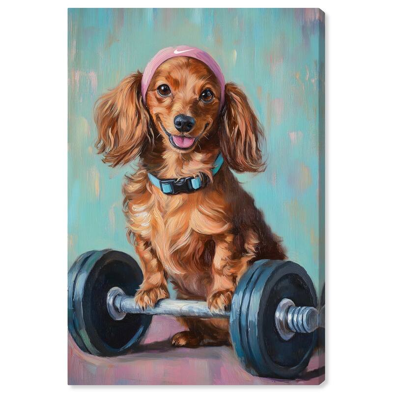 Cute Doxxie Work Out Canvas by Art Remedy, Gallery Wrapped - 10" x 15"