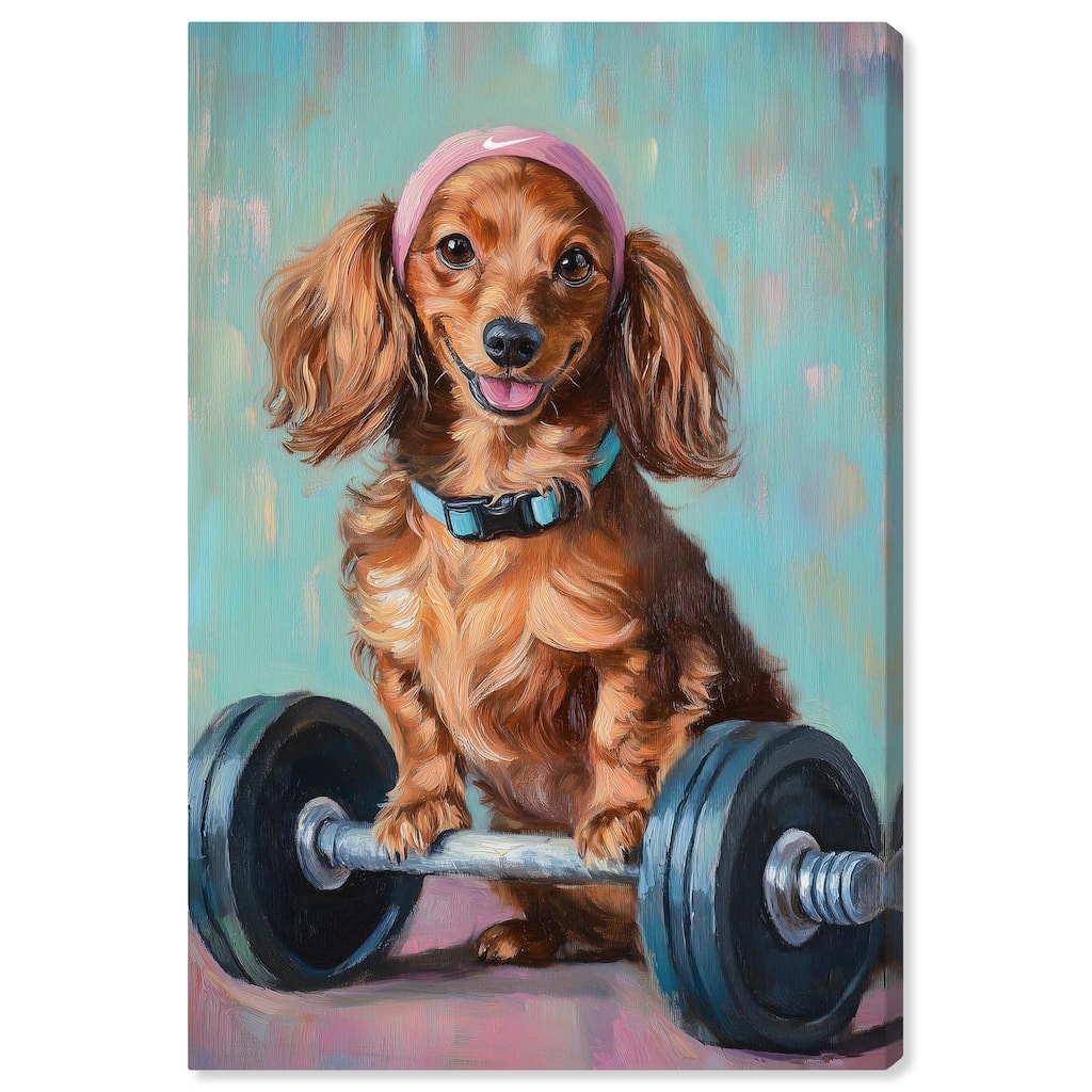 Cute Doxxie Work Out Canvas by Art Remedy, Gallery Wrapped