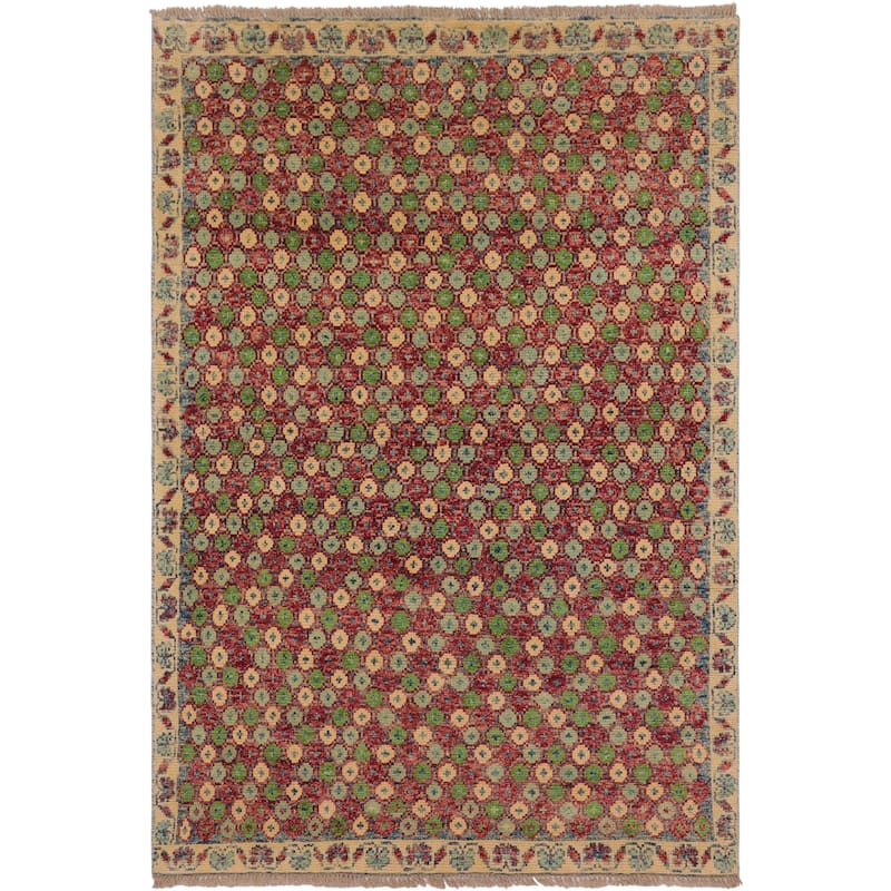Shabby Chic Balochi Bravo Red/Beige Hand Knotted Wool Rug - 4'0'' x 5'11''