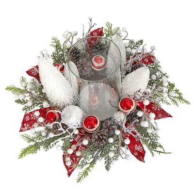15" Holiday Lighted Forest Candle Holder Table Christmas Arrangement - 9.5
