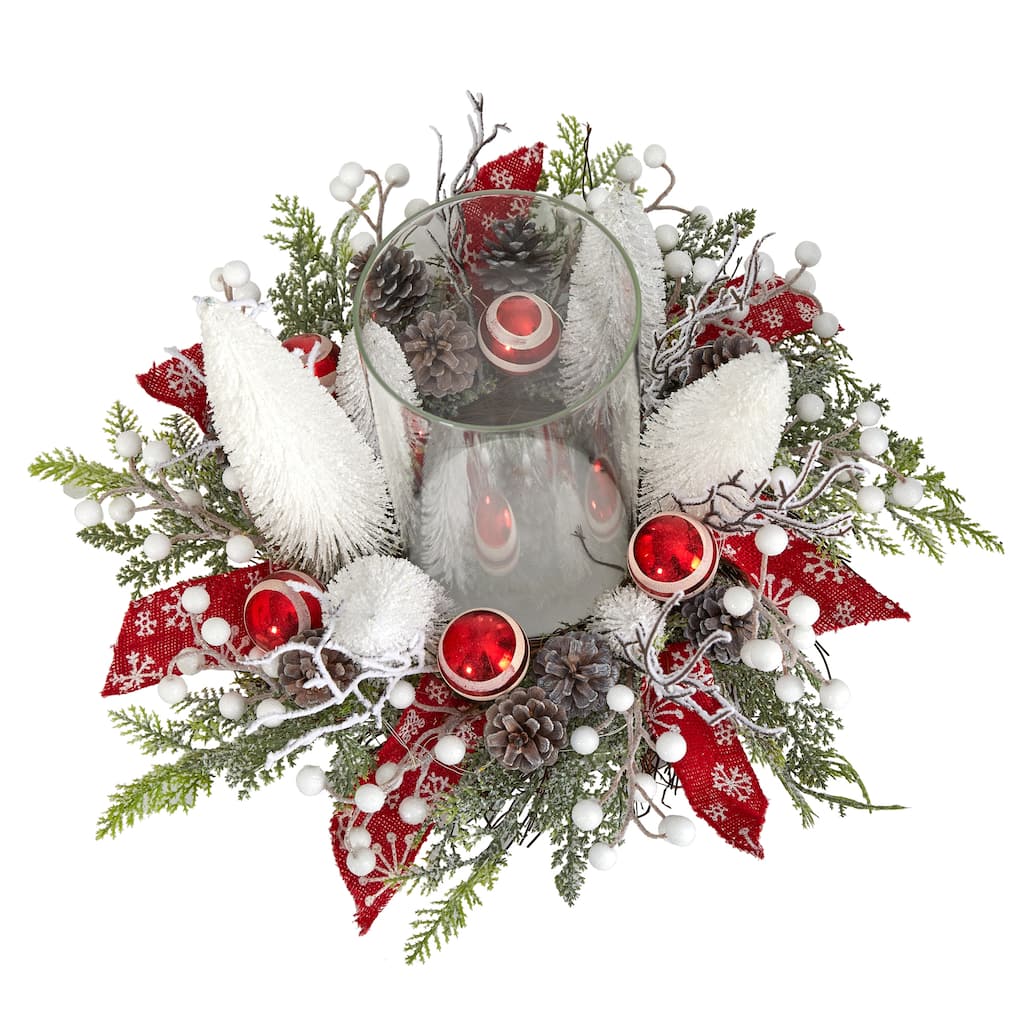 15" Holiday Lighted Forest Candle Holder Table Christmas Artificial Arrangement - 9.5