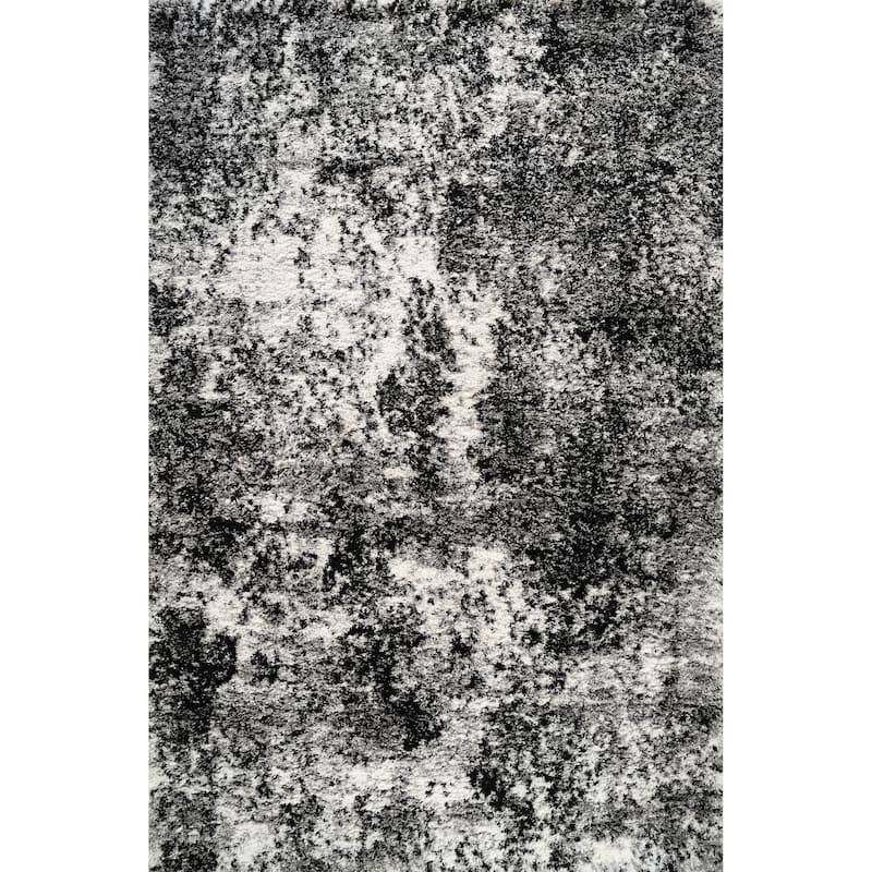 Noori Rug Lux Juno Abstract Modern 2-inch Thick Shag Rug - 4'3" x 6'0" - Grey/Black