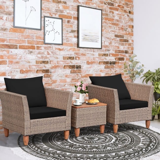3 Pieces Patio Rattan Furniture Set with Washable Cushion for Yard Porch - 29" x 27" x 28"(L x W x H)