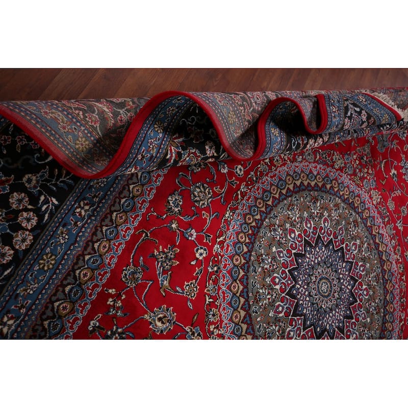 Red Medallion Kashan Turkish Rug Machine-Made Oriental Carpet - 9'9" x 13'1"
