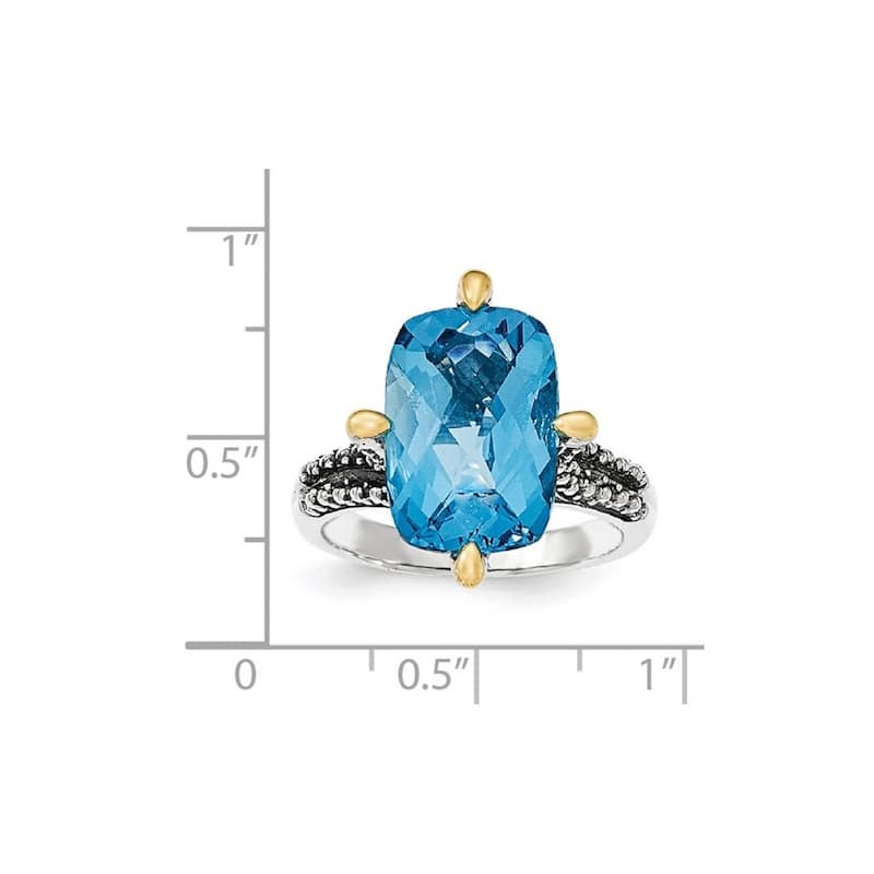Curata 925 Sterling Silver Prong set With 14k Lt Swiss Blue Topaz Ring