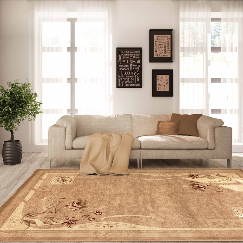 Superior Minimalist Modern Floral Power-Loomed Indoor Area Rug - 7' x 9' - Taupe