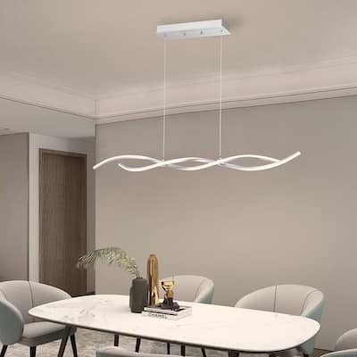 C Cattleya 2-Light Silver Wave Spiral LED Chandelier Island Pendant Light