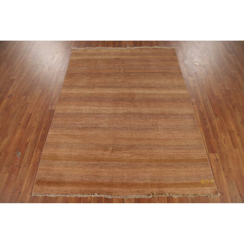 Striped Modern Gabbeh Oriental Area Rug Hand-Knotted Wool Carpet - 4'9" x 6'5"