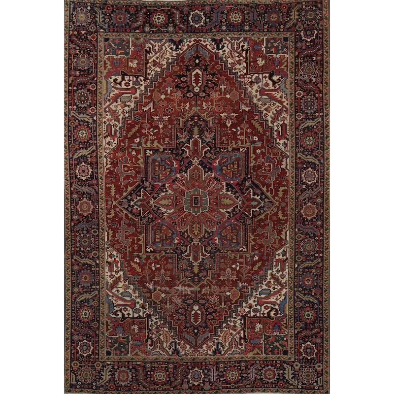Hand Knotted Oriental 100% Wool Carpet Traditional Medallion Oranges & Rust Heriz Area Rug - 11' 9'' X 8' 9''