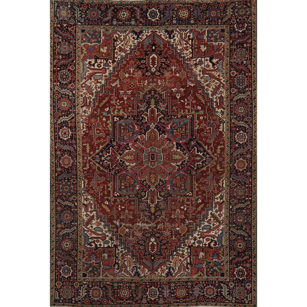Hand Knotted Oriental 100% Wool Carpet Traditional Medallion Oranges & Rust Heriz Area Rug - 11' 9'' X 8' 9''