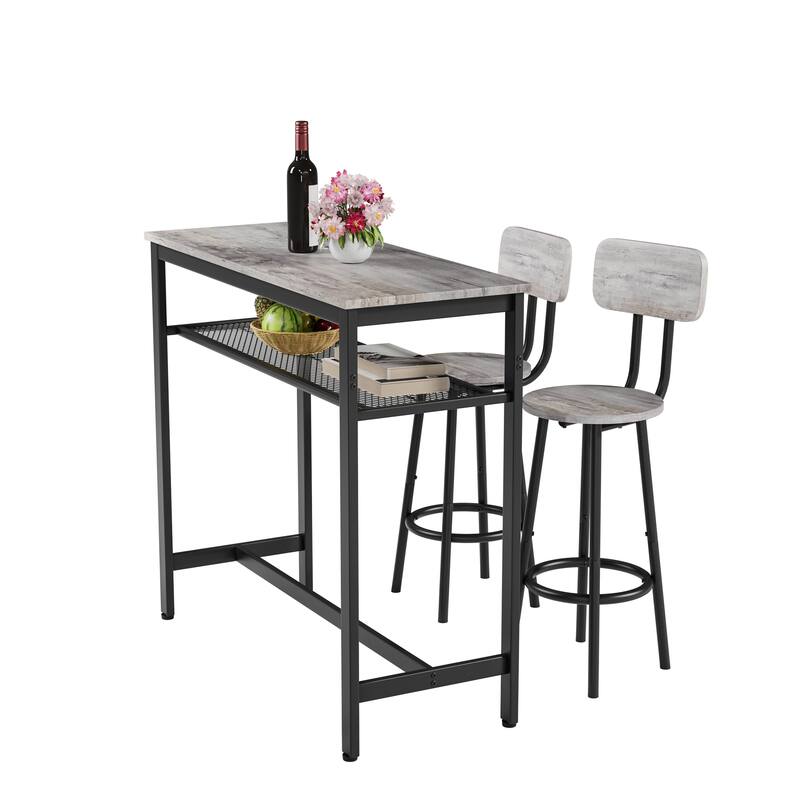 Dining Table Set with 2 Stools,3 Piece Counter Height for Kitchen, Living Room, Small Apartment Breakfast Table Faux Marble Top