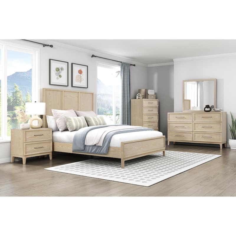 Modern Bedroom Furniture Set Light Brown Finish