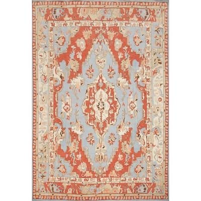 Hand Knotted Oriental 100% Wool Carpet Transitional Medallion Navy Blue & Blues Oushak Area Rug - 13' 6'' X 11' 2''