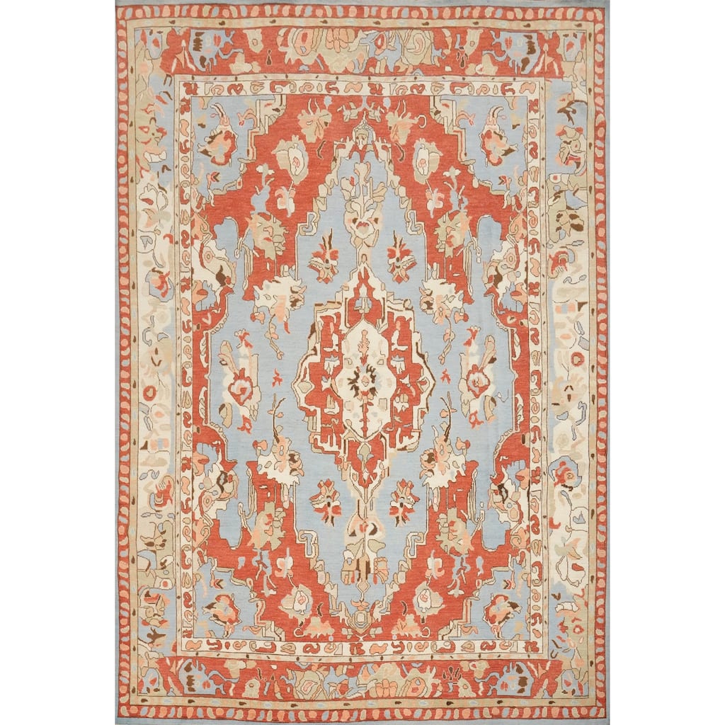 Hand Knotted Oriental 100% Wool Carpet Transitional Medallion Navy Blue & Blues Oushak Area Rug - 13' 6'' X 11' 2''