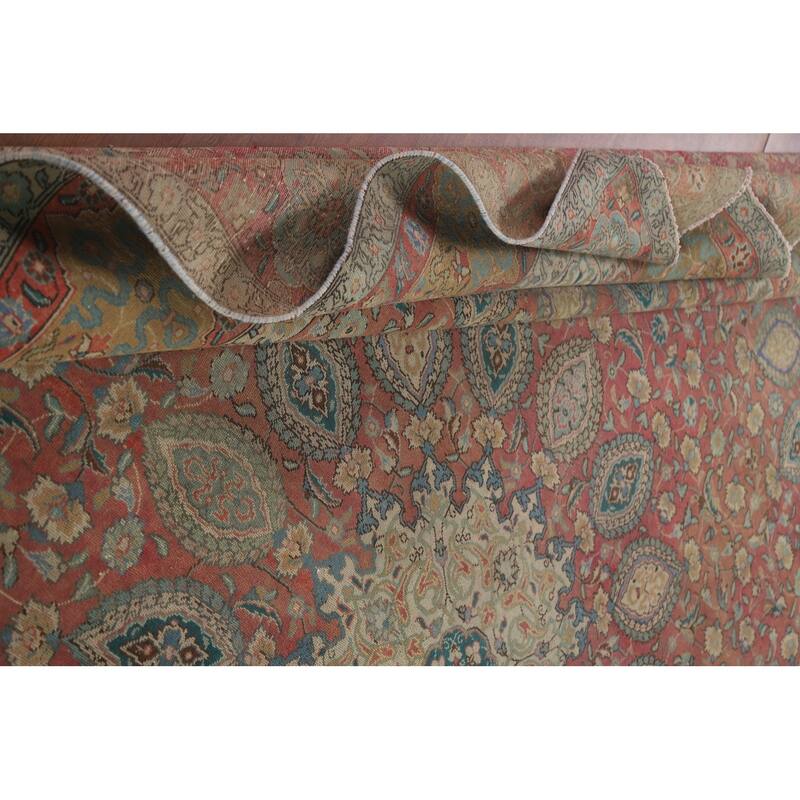 Hand Knotted Oriental 100% Wool Carpet Traditional Floral Pink Tabriz Area Rug - 12' 10'' X 9' 11''