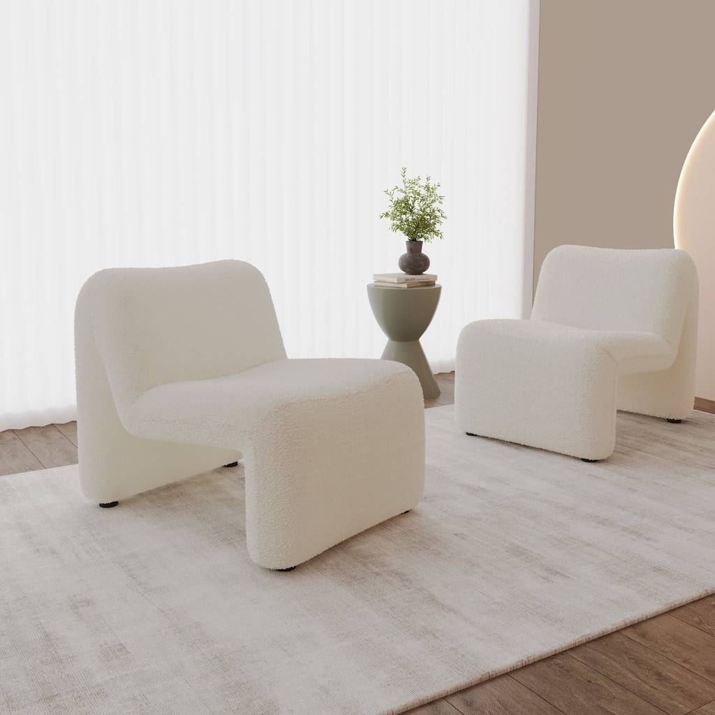 KLYX Modern Armless Accent Chair in Velvet or Boucle Upholstery with Plush Foam Cushioning for Home Office, Living Rooms and Bed