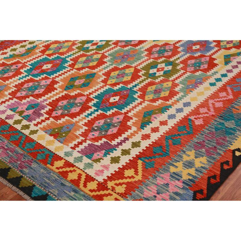 Kilim Oriental Rug Hand-Woven Multi-Color Wool Carpet - 8'3"x 9'7"
