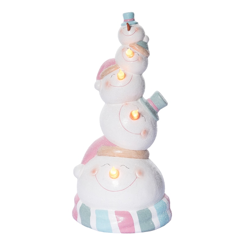 Transpac 13 in. Holiday Stacked Pastel Snowman Figurine