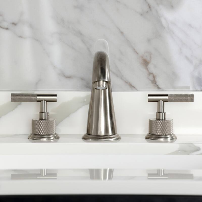 Kingston Brass Convergent Two-Handle 3-Hole Deck Mount Widespread Bathroom Faucet with Knurled Handle and Brass Pop-Up Drain