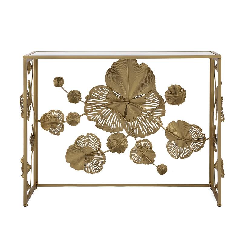 39.5" x 12" x 30.5" Gold Console Table with Mirrored Glass Top, Modern Entryway Table