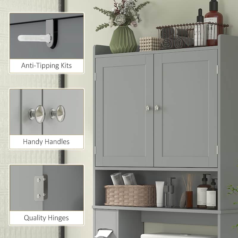 MDF Over Toilet Storage Cabinet with Doors and Adjustable Shelf - 31.5" W x 7.7" D x 66.9" H