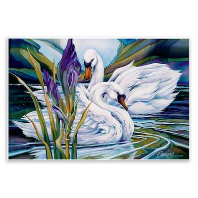 Stupell Swans with Abstract Pond Ripples Wall Plaque Art Design By Jody Bergsma