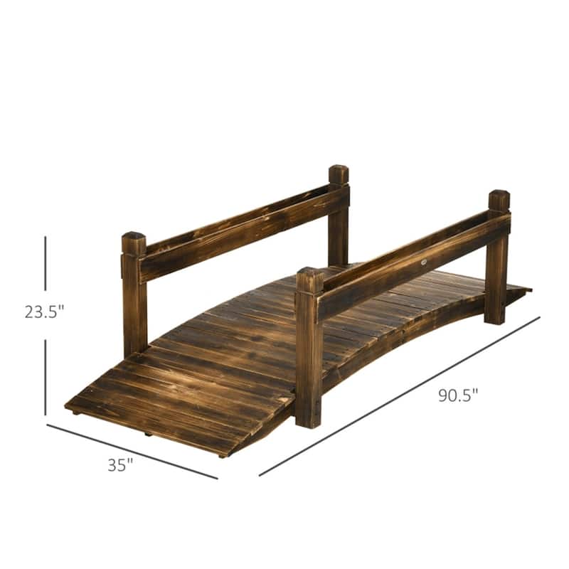 Solid Fir Wood Garden Bridge with Arched Handrails and Planters for Zen Gardens Walkways Ponds