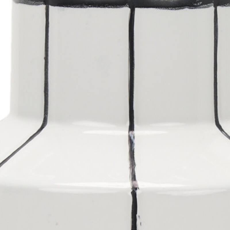 13" White And Black Striped Ceramic Cylinder Table Vase - 8.07