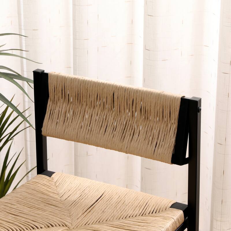 Paper Rope Woven Bar Stools Set of 2 Hand Weave Counter Stool with footrest for Kitchen Island, Dining Room