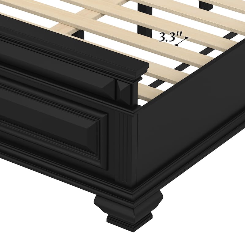 Solid Wood Retro Platform Bed with Headboard