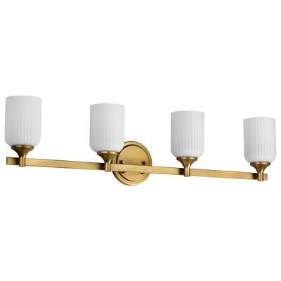 Solara 4 Light Vanity Natural Brass Finish Frosted Ribbed Glass - Natural Brass