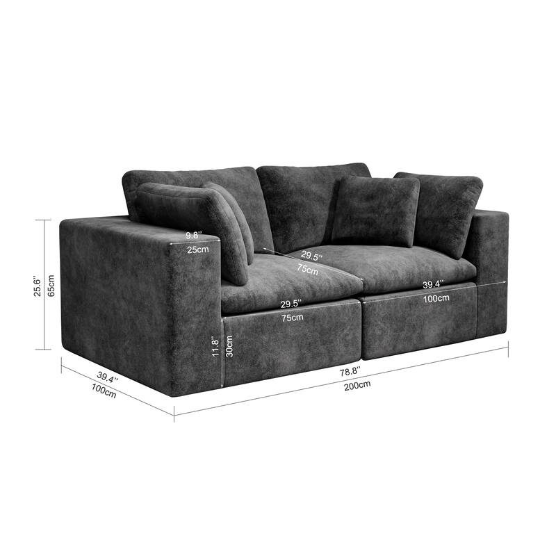 78.8" Modular Sectional Sofa, No Assembly Upholstered Couch with Plush Corduroy Fabric, 2 Seat for Apartment