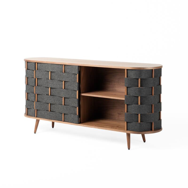 Modrest Sheridan Mid-Century Modern Grey Fabric & Walnut Buffet