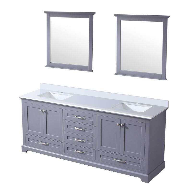 Dukes 80 in. W x 22 in. D Dark Grey Double Bath Vanity, White Quartz Top, and 30 in. Mirrors