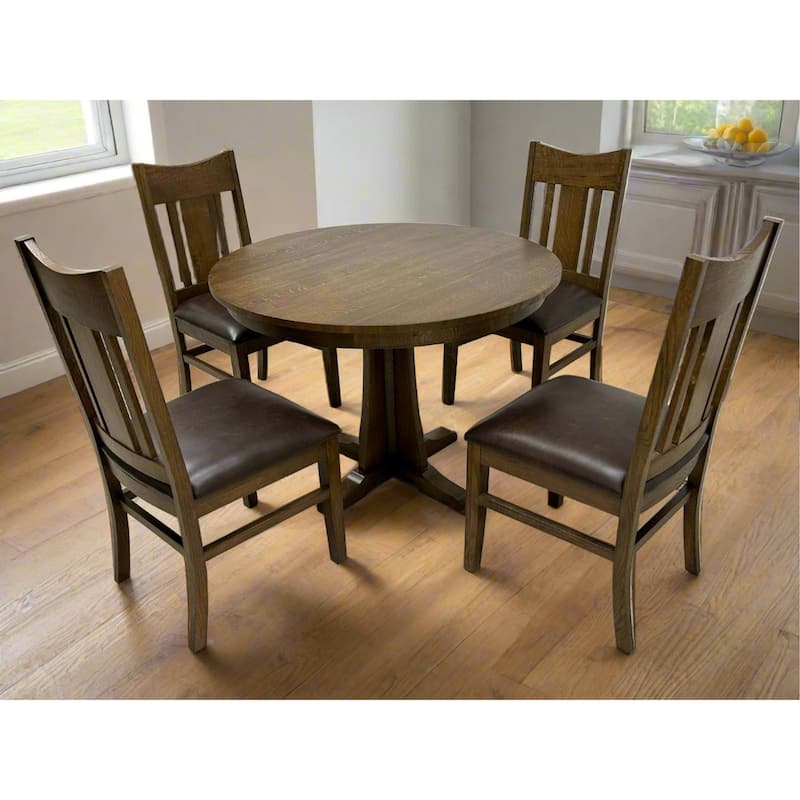 Mission Quarter Sawn Oak Round Dining Table Set - 42"