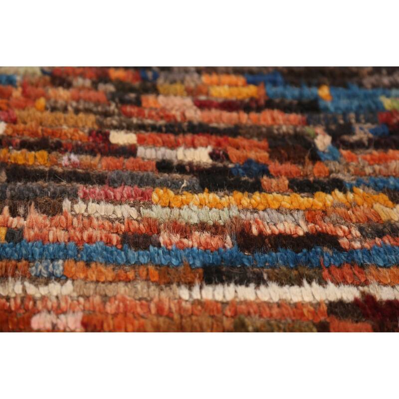 Moroccan Oriental Area Rug Handmade Stripe Wool Carpet - 6'4" x 9'6"