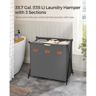 Songmics Laundry Hamper, Laundry Basket, Laundry Sorter 3 Sections Collapsible X Frame Clothes Organizer With Customizable Labels Ink Black