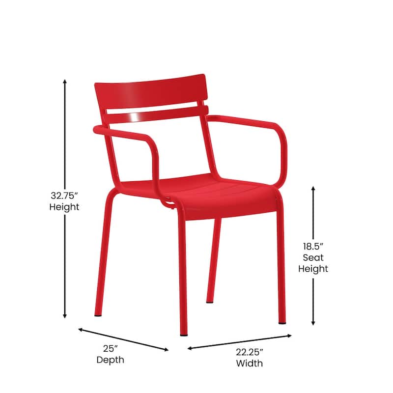 2PK Modern Commercial Grade 2 Slat Indoor/Outdoor Steel Stack Chairs