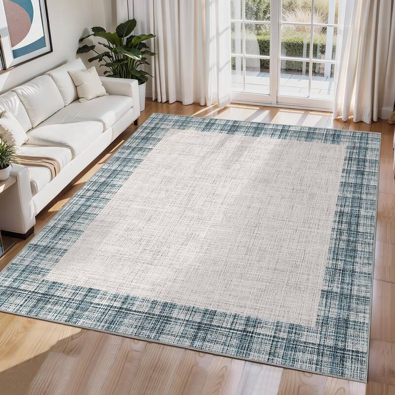 Garvee Linen Border Living Room Area Rug