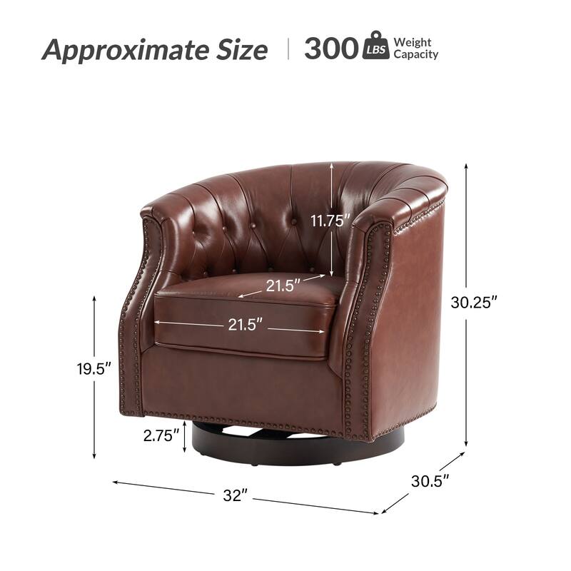 Max Traditional Chesterfield Rocker and Swivel Genuine Leather Chair with Nailhead Trims(Set of 2)