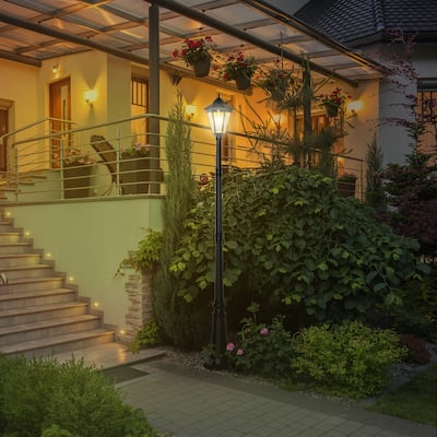 Outsunny 92.5" Outdoor Solar Post Light, Waterproof Aluminum Vintage Streetlight Lamp Lantern with Auto Sensor Control
